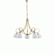 BeLight Lustre Dallas ivoire, effet décapé/or antique, verre albâtre d.13, 5 lumières style classique revisité - beige 8050713213480