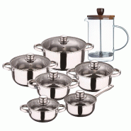 BERGNER - Batterie de cuisine Cassel 12pcs en acier inoxydable compatible induction avec cafetière en verre borosilicate 15,8x10x18,8cm - inox PK8956