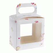 Boite poule de Pâques carton blanc et motif oeufs 16x11x16 cm - par 25