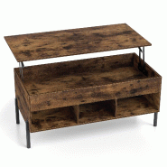COSTWAY Table basse réglable, avec plateau et 3 compartiments, en bois avec rangement caché, Brun - marron Bois manufacturé VH34280OR