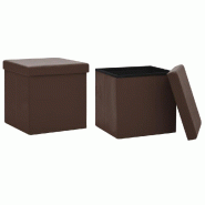 Décoshop26 - Lot de 2 tabouret assise poufs de rangement pliables en PVC marron DEC026394 - 3000255790753