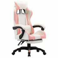 Helloshop26 - Chaise fauteuil siège pivotante de bureau informatique étude de jeux vidéo et repose-pied Rose et similicuir rose 02_0024224 - rose p