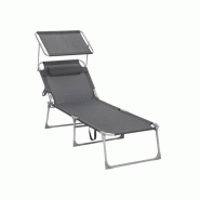 Helloshop26 - Chaise longue bain de soleil grand modèle 200 cm charge 150 kg avec appui tête dossier et parasol inclinables pliable 12_0001107 - 300