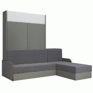 Lit escamotable aladyno sofa 140*200 cm gris bandeau blanc mÉridienne tissu gris