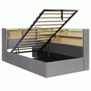 Merax LED Daybed 90 x 200 cm, lit simple avec rangement hydraulique, USB & USB-C, lit rembourré en velours avec dossier, gris - gris multi-matériau_0