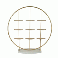 Présentoir central métal doré 9 tablettes et socle décor pierre 150x40x157cm