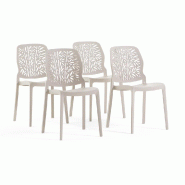 RATTATAN Lot de 4 chaises empilables en polypropylène, dossier ajouré et pieds antidérapants, pour salle à manger, jardin, bars et restaurants –