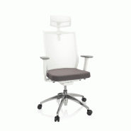 Chaise de bureau / Fauteuil pivotant ASPEN WHITE PRO Tissu maille / Tissu gris hjh OFFICE - blanc polyester 657632