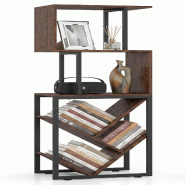 COSTWAY Étagère 2 en 1, avec 3 étagères, table séparatrice avec structure métallique, anti-bascule, 39,5x25x122, Marron - marron Bois manufactur