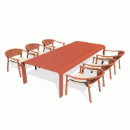 DCB GARDEN Ensemble repas de jardin 6 places en aluminium de coloris terracotta (220X100 cm) - HANOI - 3700286491505
