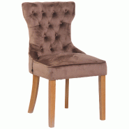 Décoshop26 - Chaise de salle à manger x 1 style Chesterfield dossier capitonné en velours marron et pieds en bois clair 10_0003738 - marron 3000251 Décoshop26 - Chaise de salle à manger x 1 style Chesterfield dossier capitonné en velours marron et pieds en bois clair 10_0003738 - marron 3000251