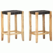 Décoshop26 - Lot de 2 tabourets de bar chaises hautes en cuir véritable et bois hauteur 75 cm DEC029798 - 3000257562181 Décoshop26 - Lot de 2 tabourets de bar chaises hautes en cuir véritable et bois hauteur 75 cm DEC029798 - 3000257562181