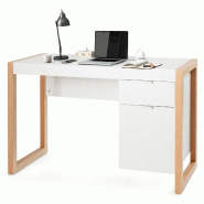 Helloshop26 - Bureau informatique moderne 112,5 x 50 x 75 cm structure robuste avec grand tiroir et caisson en mdf blanc 20_0010922 - blanc Bois manuf