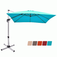 Helloshop26 - Parasol déporté carré 295 x 295 x 272 cm zone d'ombre large réglage d'inclinaison style moderne en aluminium bleu 20_0019225 - bleu