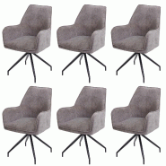 Mendler Lot de 6 chaises de salle à manger HWC-K15, chaise de cuisine chaise rembourrée avec accoudoirs, tissu/textile métal ~ gris foncé - gris t