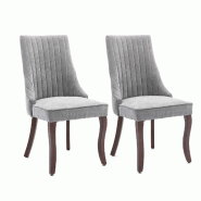 Merax Lot de 2 chaises rembourrées - Chaise de salle à manger avec dossier haut - Tissu gris aspect lin - Pieds en bois massif marron foncé - gris