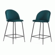 RATTATAN Lot de 2 tabourets de bar en velours avec pieds en métal,h.65cm,pour bar,restaurant et cuisine,design élégant–Sara XL–Bleu canard/Gris_0