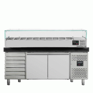 Vaiotec Table réfrigérée à pizza EASYLINE 800 / 2 portes & 7 tiroirs "noir" avec bac de refroidissement GN1/4 - argenté inox 11269