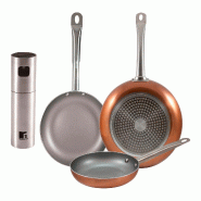 BERGNER - Set de 3 Poêles en Aluminium Embouti Ø18/Ø22/Ø26 cm Compatible Induction avec Vaporisateur d'Huile/Vinaigre Ø4x17,5 cm en Acier Inoxyda