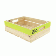 Cagette bois pm + fond plastique + logo bio - Cagette bois pm + fond plastique + logo bio -