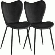 CLP Lot de 2 Chaises de Salle a Manger Maika Velours HBT: 80x50x58 cm Noir Velours - noir textile 328544