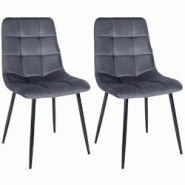 Décoshop26 - Lot de 2 chaises de salle à manger coutures décoratives carrées en velours gris foncé et pieds en métal noir 10_0001572 - gris 3000 Décoshop26 - Lot de 2 chaises de salle à manger coutures décoratives carrées en velours gris foncé et pieds en métal noir 10_0001572 - gris 3000