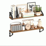 Helloshop26 - Étagère murale tablette flottante lot de 2 pour salon cuisine bureau salle de bain marron 12_0008007 - marron acier 3000225793654