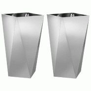 Helloshop26 - Lot de 2 jardinières modernes acier galvanisé extérieur 40 x 40 x 75 cm design chic en acier argent 02_0053031 - acier 3000237718782