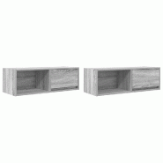 Helloshop26 - Lot de 2 meubles TV muraux contemporains compact 80 x 31 x 25,5 cm en bois d'ingénierie sonoma gris 02_0051654 - gris Bois massif 30002