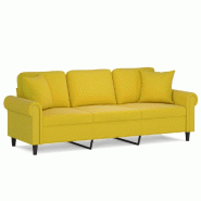 VidaXL Canapé 3 places avec oreillers décoratifs jaune 180 cm velours Modèle Vega Office Industriel - 3200961