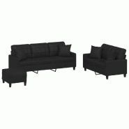 VidaXL Ensemble de canapés 3 pcs avec coussins noir similicuir Modèle Karma Prestige - 3201393