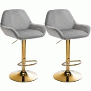 CLP Lot de 2 tabourets de bar Braga or velours Gris - gris textile 325112 CLP Lot de 2 tabourets de bar Braga or velours Gris - gris textile 325112