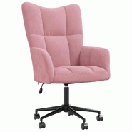 Décoshop26 - Fauteuil lounge chaise de bureau sur roulettes design moderne en velours rose DEC026758 - 3000255994038