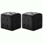 Décoshop26 - Lot de 2 poufs repose-pied tabouret capitonné 30 x 30 x 30 cm tissu velours noir DEC029939 - 3000257643880