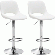 Décoshop26 - Tabourets de bar chaises haute x2 avec repose-pieds en PVC blanc piètement métallique chromé 10_0004060 - blanc métal 3000251912326