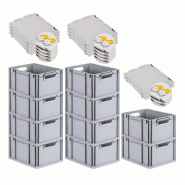 PROREGAL 10x Bac Euro NextGen Economy couvercle à charnières, fermetures à glissière jaunes, poignées ouvertes, 22x30x40cm, 20L - noir plastique