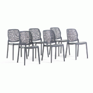 RATTATAN Lot de 6 chaises empilables en polypropylène, dossier ajouré et pieds antidérapants, pour salle à manger, jardin, bars et restaurants –