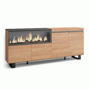 SKRAUT HOME Buffet salon et cuisine, 210, 4 Portes, Cheminée électrique XXL, Design industriel, Chêne - beige Bois manufacturé 418_4