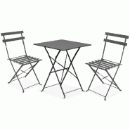 Table et chaises restaurant, table 60x60cm et 2 chaises pliantes Rome anthracite