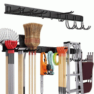 TOJ Living Porte-outils mural – 3 rails + 9 crochets – 120 cm – métal – noir mat – support à balais - noir métal 8720211263354