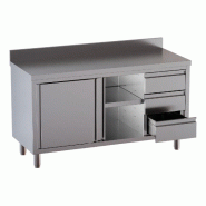 Vaiotec Meuble de bureau TOPLINE / 2 portes coulissantes, 3 tiroirs à droite et bord surélevé, 1800 x 600 mm - inox 10396
