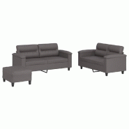 VidaXL Ensemble de canapés 3 pcs avec coussins Gris Similicuir Modèle Vermontis - 3202369