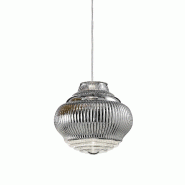 Zafferano Bonnie Suspension en verre soufflé Argent finition en relief rigadin diamètre 27,5 cm hauteur 313 cm avec structure en métal verni - arge