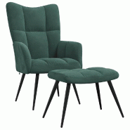 Décoshop26 - Fauteuil lounge chaise de canapé design moderne avec repose-pieds velours vert foncé DEC026630 - 3000255923106