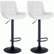 Décoshop26 - Lot de 2 tabourets de bar en PVC blanc avec surpiqûres décoratives carrées cadre métal noir avec repose-pieds 10_0006453 - blanc mé