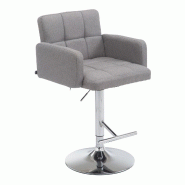 Décoshop26 - Tabouret de bar x1 avec accoudoirs et dossier confortable en tissu gris pieds métal chromé TDB10785 - gris 3000252946429