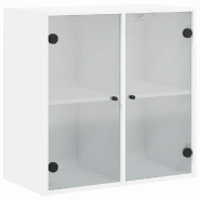 Helloshop26 - Armoire murale avec portes vitrées design élégant 68 x 37 x 68 cm espace de rangement pratique en bois blanc 02_0049332 - blanc verre