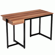 Helloshop26 - Bureau d'ordinateur 120 x 55 x 75 cm tiroir profond cadre en métal repose-pieds réglables style moderne en bois noyer 20_0019667 - mé