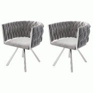 Merax Chaises de salle à manger en velours, lot de 2, fauteuil pivotant pour chambre, fauteuil de détente pivotant à 360° avec quatre pieds en mé