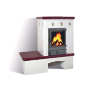 Poêle à bois ecostar - dimensions L125 P60 H138 - corniche et banquette en faïence - couleurs au choix - Balira